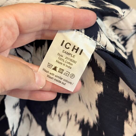 ICHI Button Up Shirt Women 36 US L Blue Floral Cotton Short Sleeve Office Preppy - Picture 5 of 5